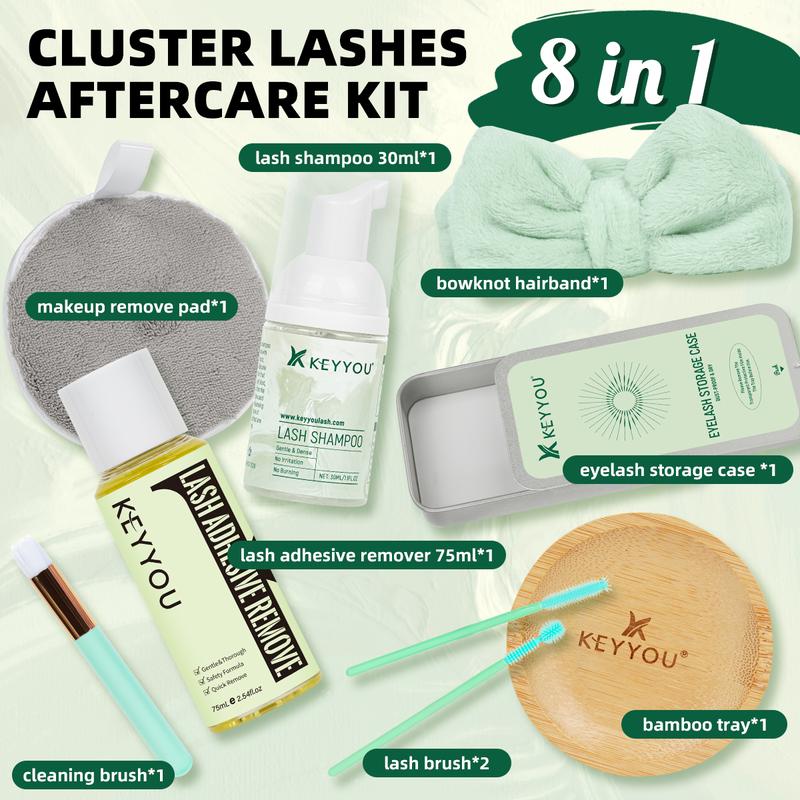 BlackFriday KEYYOU Cluster Lashes Aftercare Kit 8 in 1 Lash Cleaning Kit Makeup Remover Easy To Use At Home Tools For Beginner Cosmetic