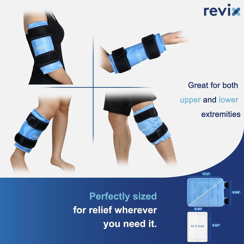 REVIX Multipurpose Knee Cold Pack with Straps, Cooling Gel Ice Packs for Elbow, Wrist, Arm, Leg, Available in 3 Sizes, Free Freezer Storage Bag Included