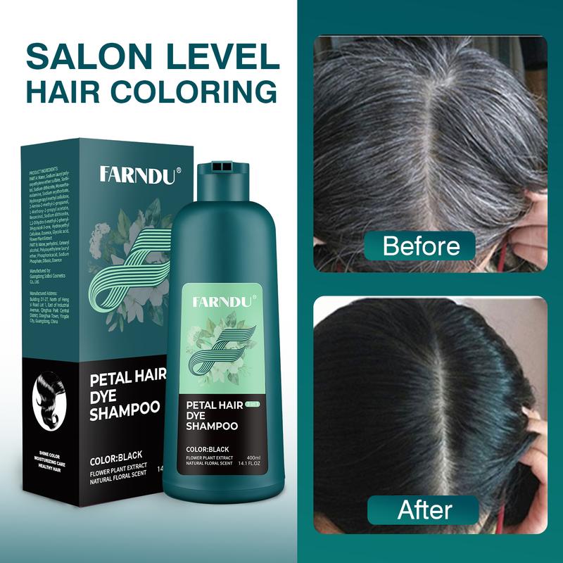 FARNDU 2 Generation Petal Hair dye Shampoo for Gray Hair, Natural Herbal Petal Hair Color Shampoo 3 In 1, Herbal Ingredients, Various Color Available, Long Lasting for Women Men Grey Hair Coverage, Christmas Gift, New Year Gift 400ml 14.1oz