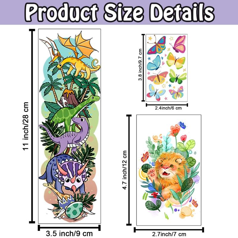 66 Sheets Full & Half Arm Temporary Tattoos Sleeves for , Mixed Size Fake Tattoo Stickers with Dinosaur Cars Mermaid, Hawaiian Party Faovrs Supplies