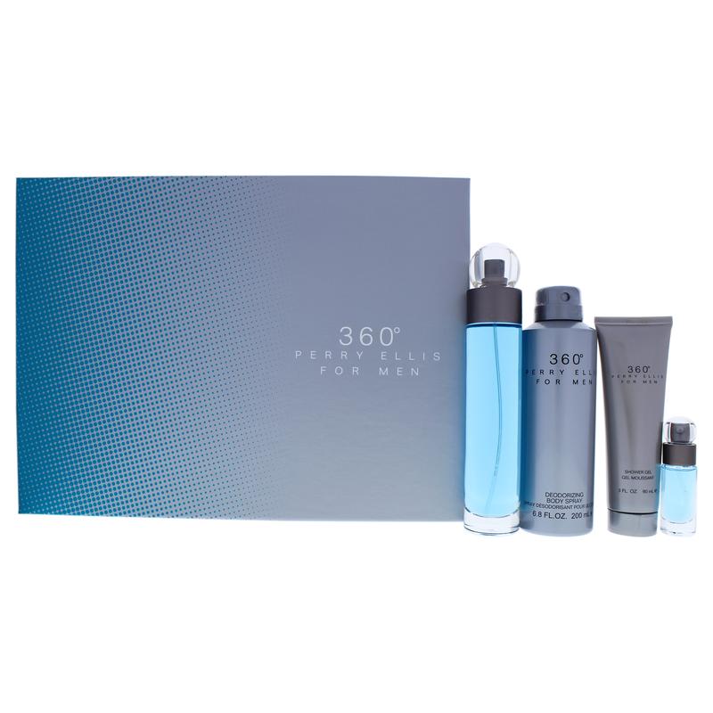 360 by Perry Ellis for Men - 4 Pc Gift Set 3.4oz EDT Spray, 6oz Deodorizing Body Spray, 3.0oz Shower