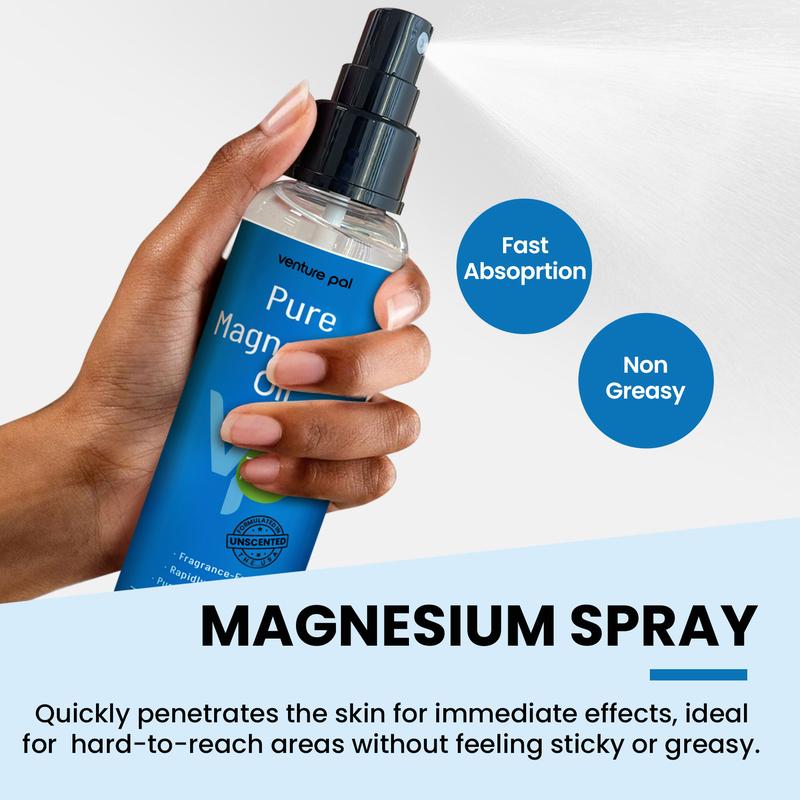 Venture Pal 100% Pure Magnesium Oil Spray, Fast Absorption, Less Sting, Ultra-Soothing for Sleep & Muscle Relaxation (Big 8 oz)