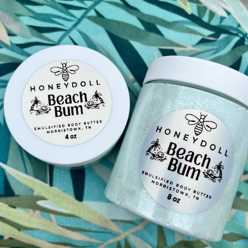 Beach Bum Emulsified Body Butter - Moisturizing with Shea, Mango, Avocado, and Jojoba Oils - Body Care - light shimmer