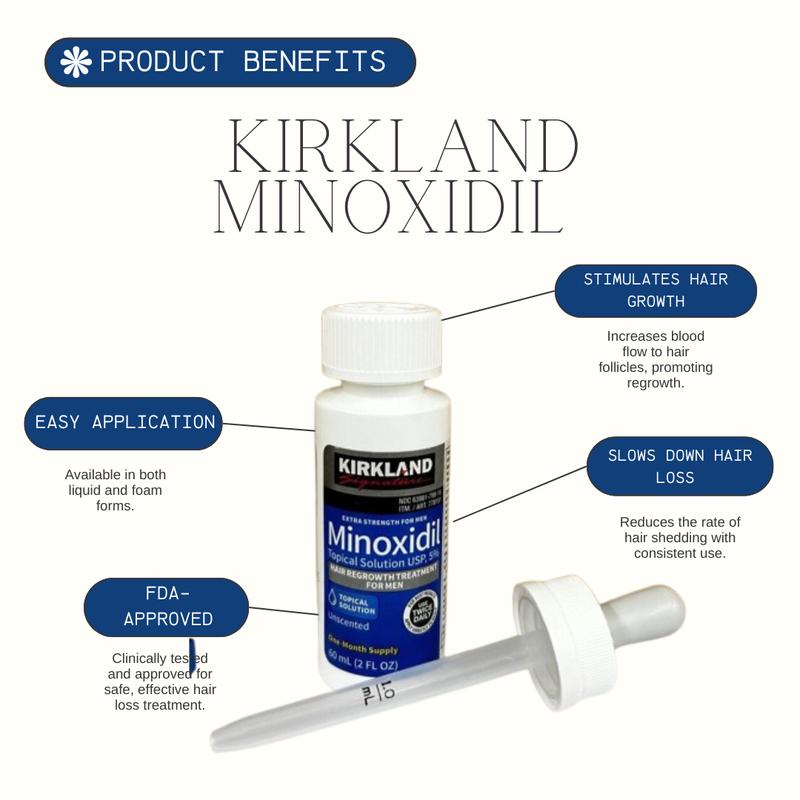 Kirkland Minoxidil 5% Extra Strength Men Hair Regrowth Solution - Natural Hair Care Growth Formula for Comfort