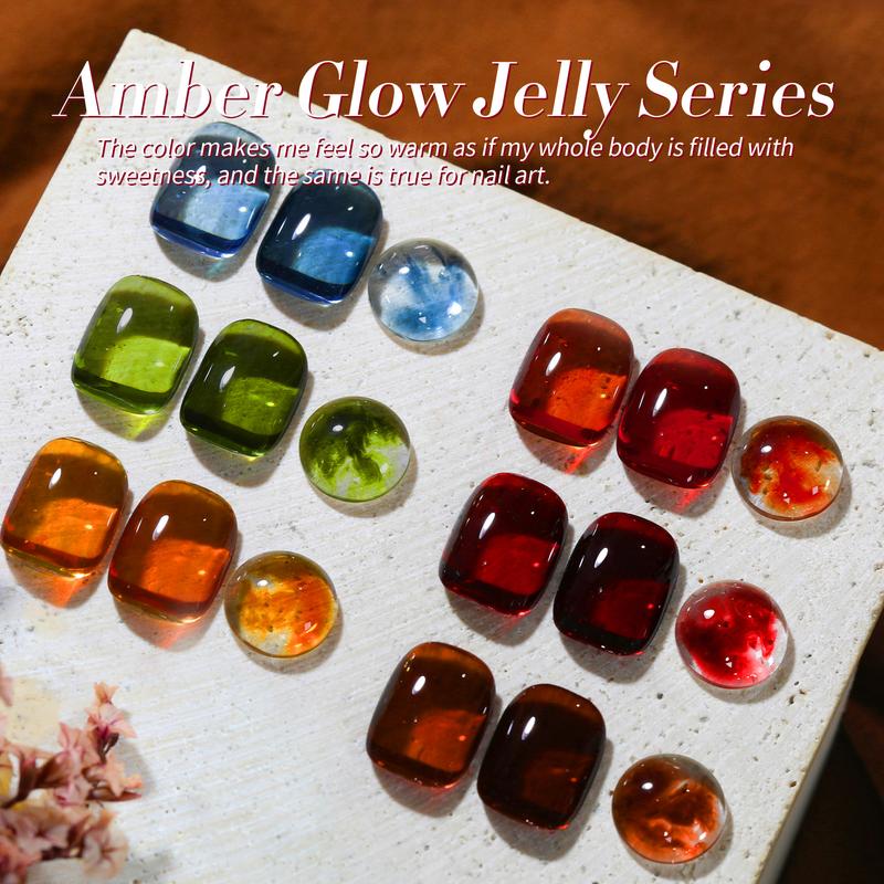 BORN PRETTY Christmas Jelly Gel Nail Polish Sheer Transparent Crystal Gel Nail Polish Brown Red Orange Green Blue Fall Winter Soak off Nail Polish Art Manicure DIY Home Salon Gift for Women 7ml Nail Care