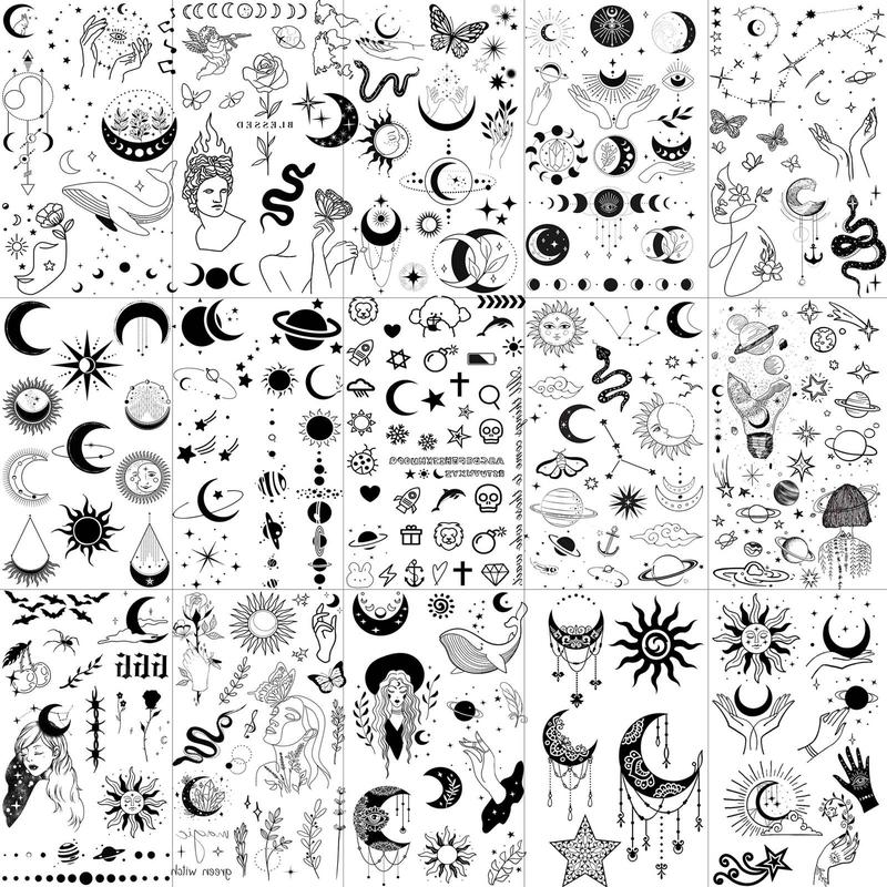 Mixed Style Abstract Pattern Temporary Tattoo Sticker, 15pcs set Waterproof Fake Tattoo Sticker, Body Art Decoration for Women & Men