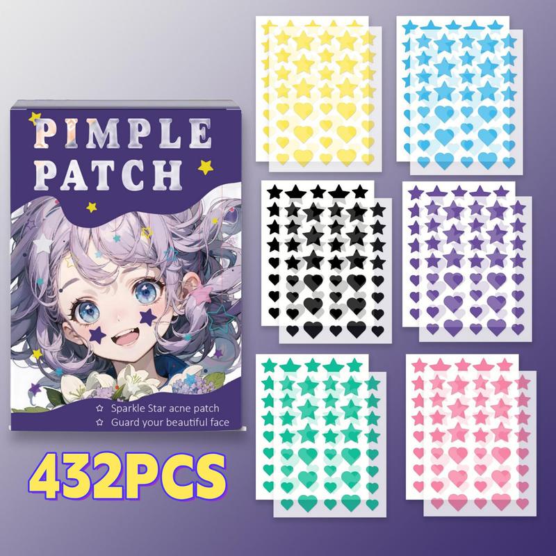 Heart & Star Pattern Acne Covering Patches, 432pcs Face Covering Sticker for Pimple, Zits, Blemish, Facial Skin Care Products for Women & Men