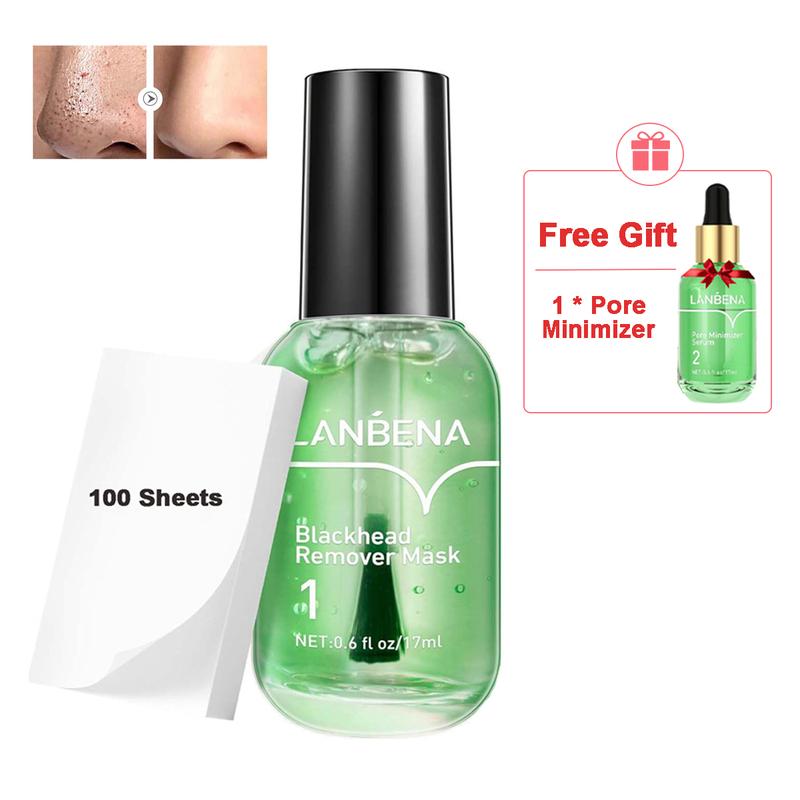  LANBENA 2 in 1 Green Tea Oil Blackhead Remover Serum Peel Off Mask 100 Sheet Paper Strips for Pores, Nose, Chins & Face