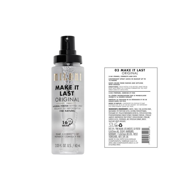 Milani Make It Last Original - Natural Finish Setting Spray 3-in-1 Setting Spray and Primer- Prime + Correct + Set Makeup Finishing Spray and Primer - Long Lasting Makeup Primer and Spray 2.03 Fl. Oz Radiance Cosmetic