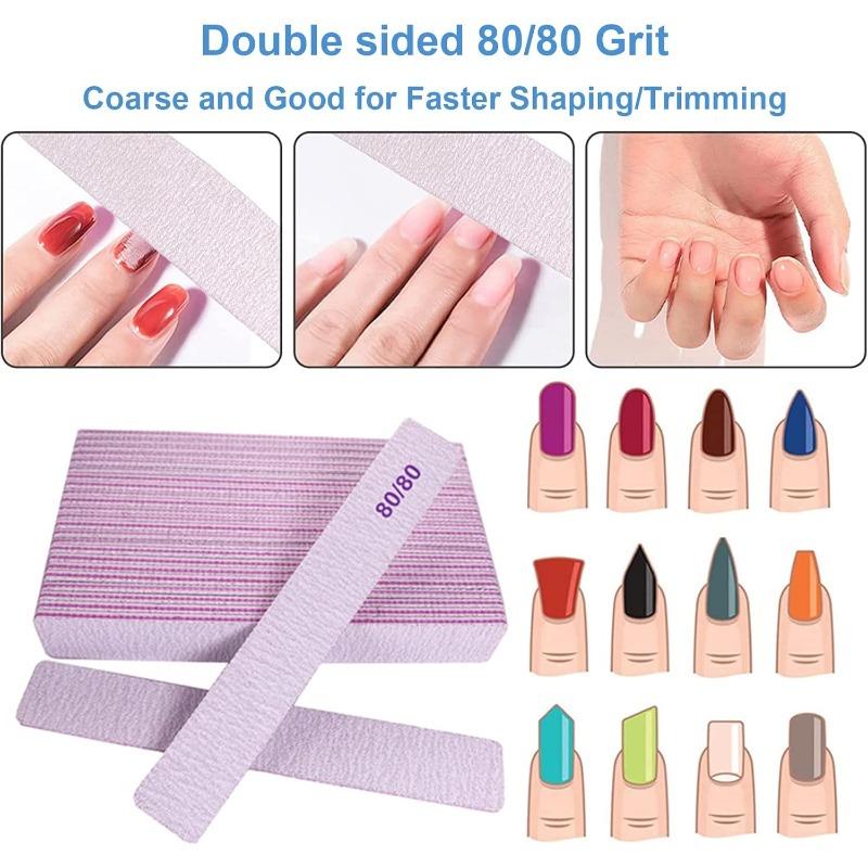 80 80 Grit Nail Files, Emery Boards Nail File for Acrylic and Gel Nails, Coarse Nail File Double Sided 80 Grits Emory Professional Filers Reusable Washable Manicure Square Gray