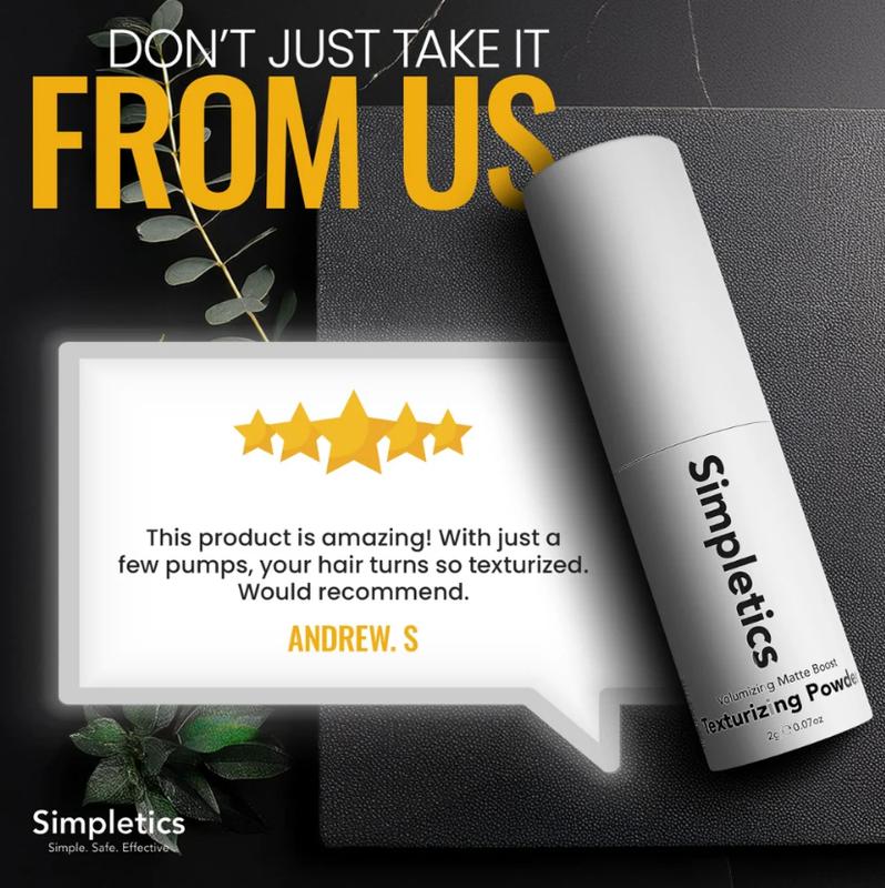 Simpletics Hair Texturizing Powder, All-Natural, 4 Ingredients - Lightweight, Non-Greasy Finish - Instant, Natural-Looking Volume - Gentle on Scalp & Hair - Free from Harsh Chemicals, Parabens, & Sulfates