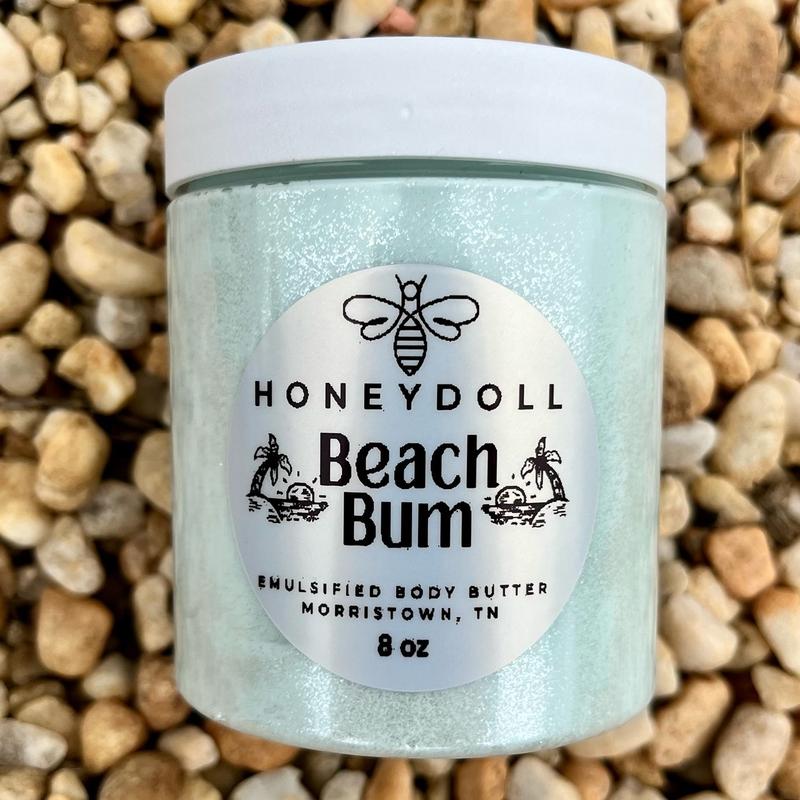 Beach Bum Emulsified Body Butter - Moisturizing with Shea, Mango, Avocado, and Jojoba Oils - Body Care - light shimmer