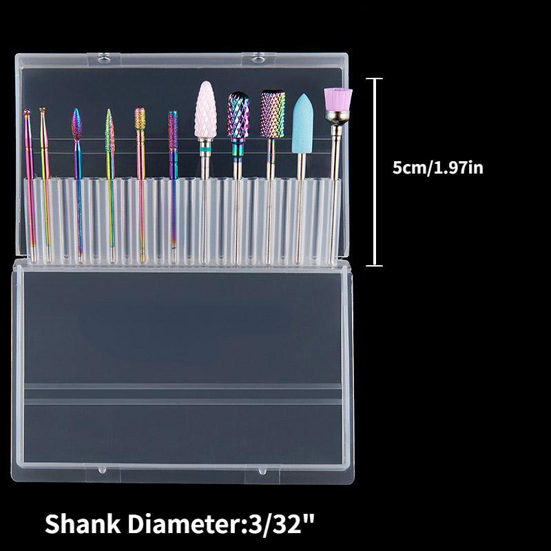 11pcs Multicolor Nail Drill Bit Set, Tungsten Carbide Nail Files Set, Electric Nail Drill Kit for Manicure, Christmas Gift