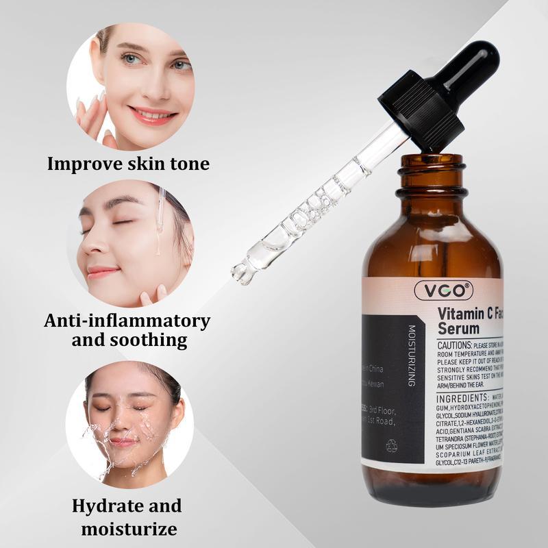 VGO-Vitamin C Serum, Moisturizer, and Facial Cleanser Set Cleansing Moisturizing Suitable for sensitive skin-Live Skincare Radiance VGO Skincare Kit Gentle Acne Treatment, Correcting Nourishing, Glossier  hydrating, Moisturizer, remedy serum,wrinkles,