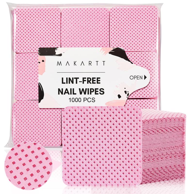 Makartt Pink Lint Free Nail Wipes for Gel Nail Polish Remover, 1000pcs Super Absorbent Soft Nail Wipes Gel Pads for Eyelash Extensions Remover, Nail Prep, Cleaning Glue, Lint Free Cotton Pads Cleanser Nail Care Manicure Cleansing