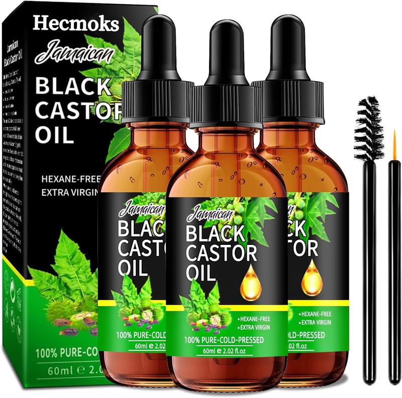 HECMOKS 3-Pack Jamaican Black Castor Oil - Organic Cold Pressed Unrefined Oil for Hair, Eyelashes, Eyebrows & Body Care, Haircare Silky Comfort Comfort