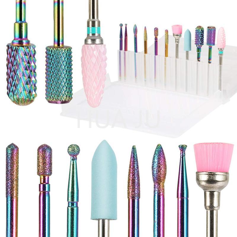 11pcs Multicolor Nail Drill Bit Set, Tungsten Carbide Nail Files Set, Electric Nail Drill Kit for Manicure, Christmas Gift