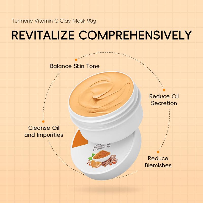 Turmeric Vitamin C Mud Mask, 3 Counts set Moisturizing & Nourishing Face Clay Mask, Deep Cleansing Facial Mask, Facial Skin Care Product for Women & Men