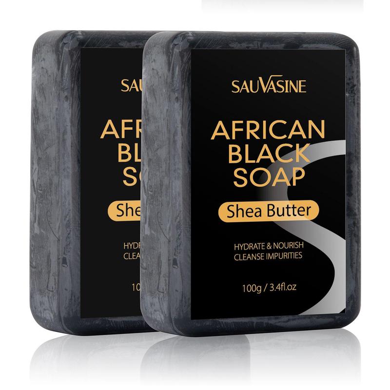 African Black Soap with Shea Butter, 2 Counts set Deep Cleaning Soap Bar, Moisturizing Face & Body Wash Soap for Women & Men