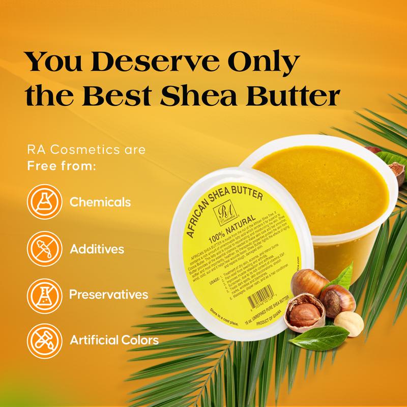 RA Cosmetic's 100% Natural Unrefined Yellow Shea Butter – Pure African Luxury for Skin & Hair - Sourced from Ghana