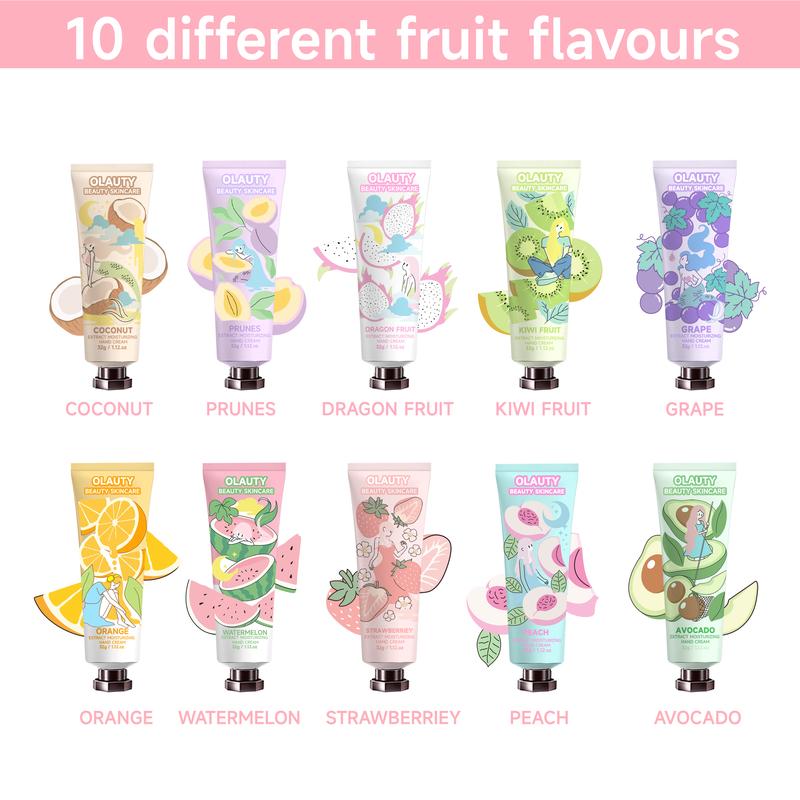 10 Pack Fruits Fragrance Hand Cream, Moisturizing Hand Care Cream Travel Gift Set With Shea Butter Natural Aloe and Vitamin E For Men And Women-30ml