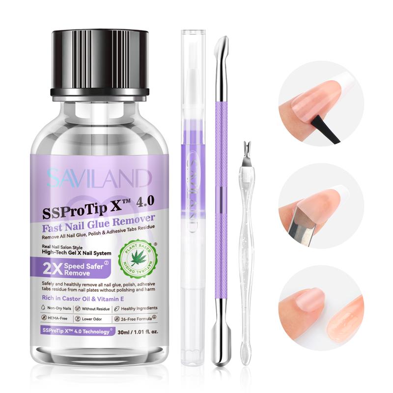 SAVILAND Fast Nail Glue Remover Kit: Press-on Nails Cuticle Oil Pen Vitamin E Castor Oil Complete with Cuticle Tools Nail care & Manicure treatments