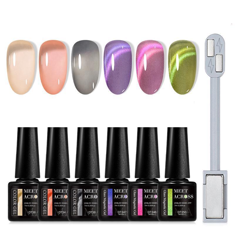 Colorful Soak off UV Gel Nail Polish Set, 6 Counts Gel Nail Art Polish with 1 Count Magnetic Stick, Nail Art & Nail Polish for Women & Girls