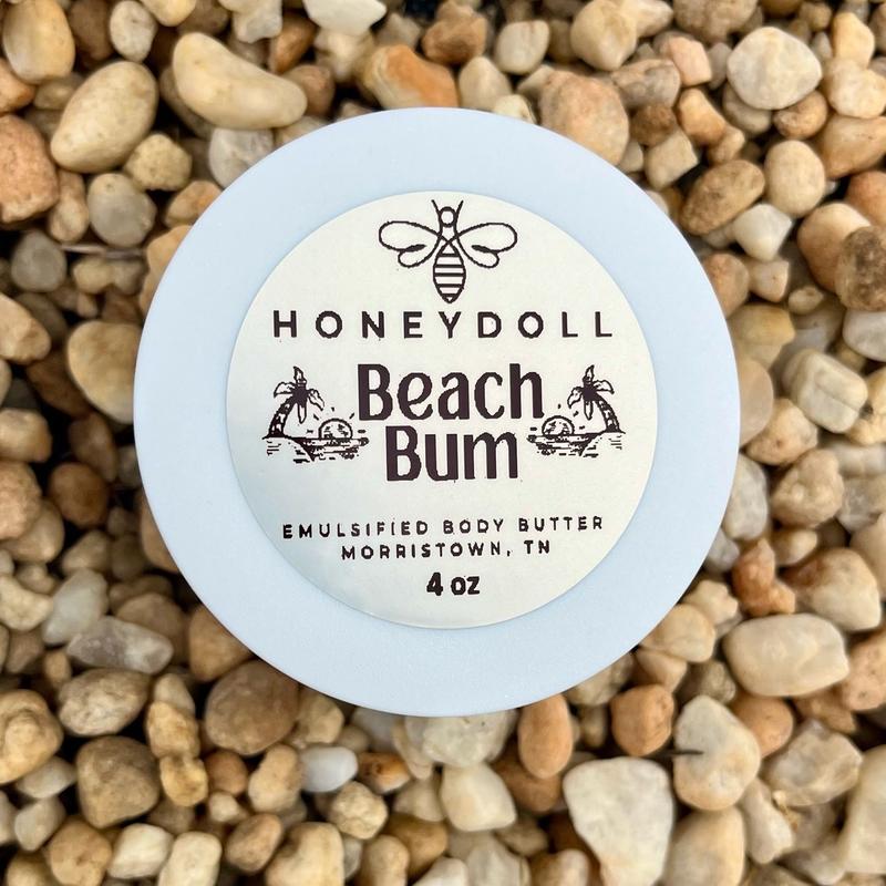 Beach Bum Emulsified Body Butter - Moisturizing with Shea, Mango, Avocado, and Jojoba Oils - Body Care - light shimmer