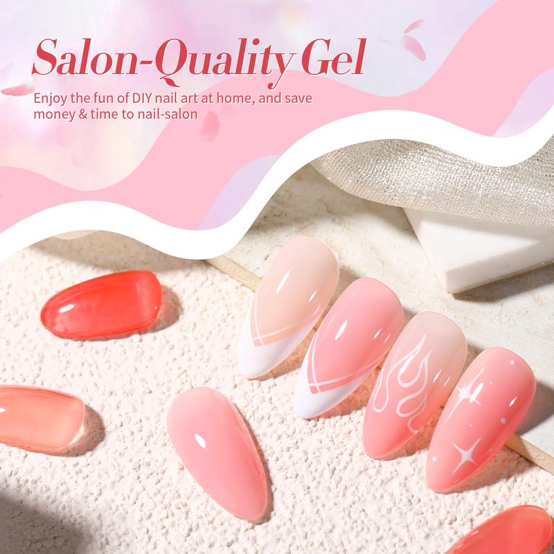 BOEN PRETTY Jelly Gel Nail Polish Set 6 Colors Christmas Jelly Nude Pink Gel Polish Crystal Gel Polish Set Nail Art Varnish Manicure Collection Gift Set DIY At Home Nail Care