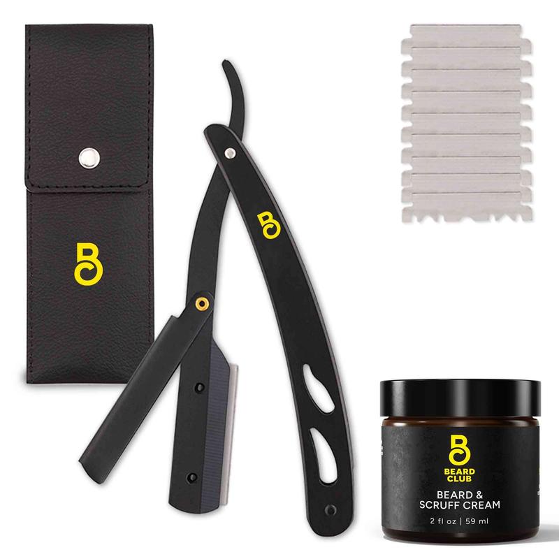 Beard Club Straight Razor Kit - Straight Edge Razor, Case + Beard Cream