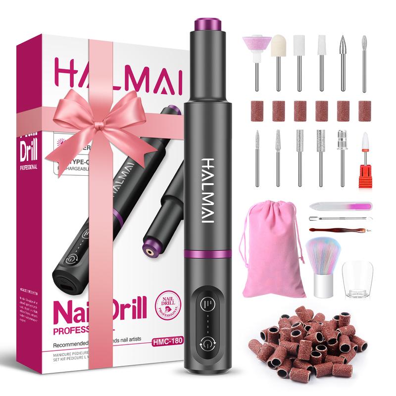 HALMAI Electric Nail Drill Machine - Cordless, Portable, Rechargeable Nail File Kit for Acrylic Gel, Professional Manicure & Pedicure Tool