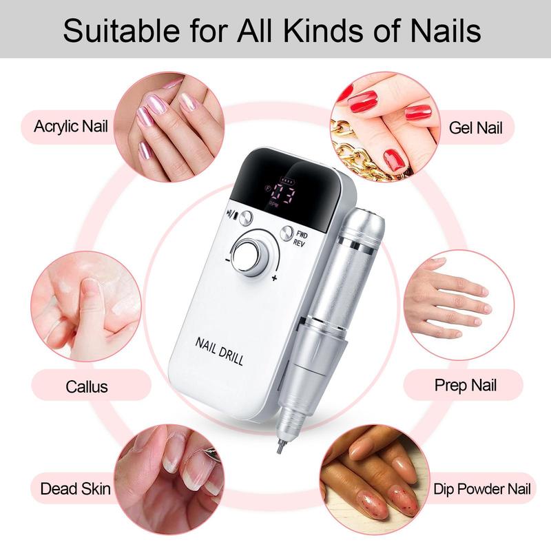 Portable Electric Nail Drill, USB Rechargeable Nail Polisher with Accessories, Professional Nail Art Nail Care Tool for Home & Salon Use