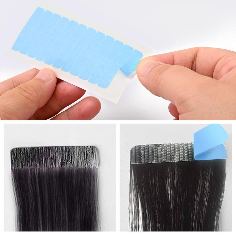 Hair Extension Tape Tabs, 9 Sheets Double Sided Replacement Tape Adhesive Hair Extension Tapes with 2 count Glue Remover Scraper Tool SET (TypeA)