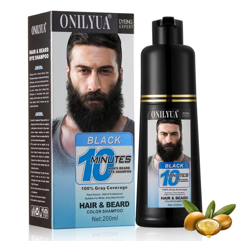 10 MInutes Black Men's Beard Dye , Simpler Color for Men’s Beard & Mustaches, Long Lasting Gray Reducing Black Beard Color Dye 200 ml ,Haircare