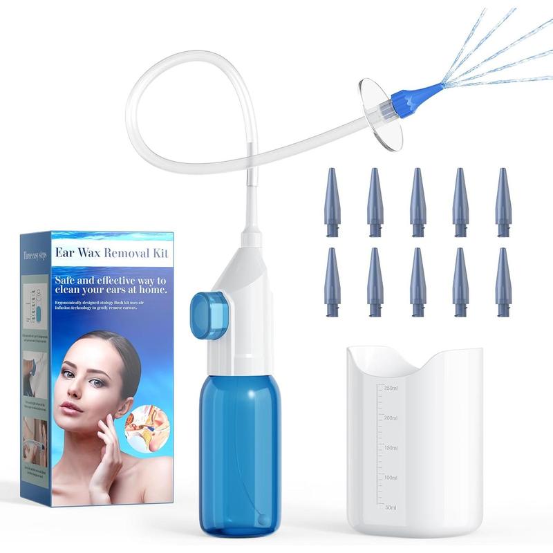 Ear Wax Removal Tool, Manual Safe Ear Cleaner, Effective Ear Cleaning Kit, Earwax Removal Kit with Ear Basin and 10 Ear Tips