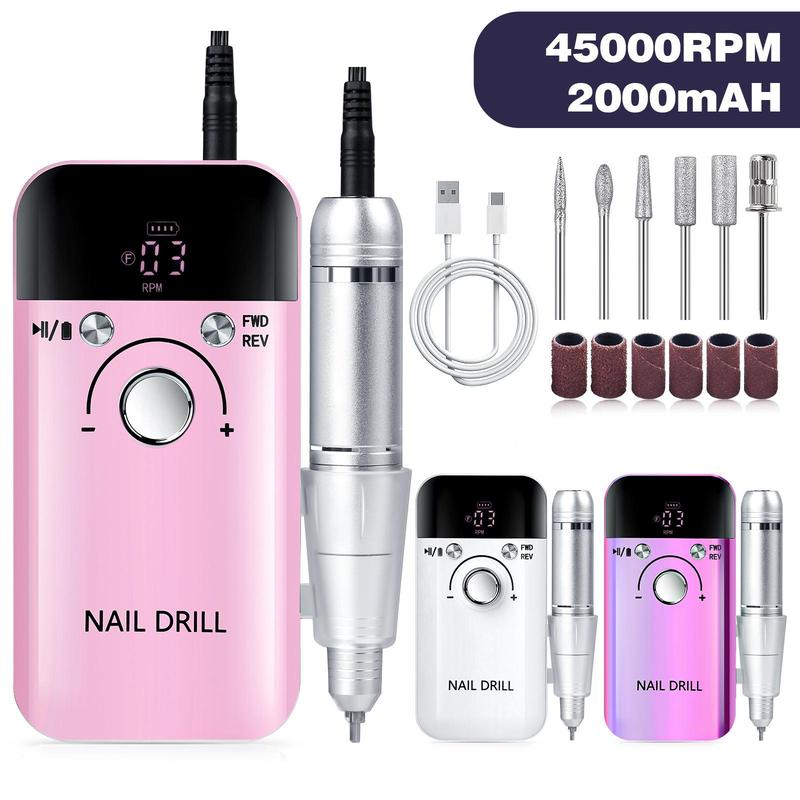 Portable Electric Nail Drill, USB Rechargeable Nail Polisher with Accessories, Professional Nail Art Nail Care Tool for Home & Salon Use