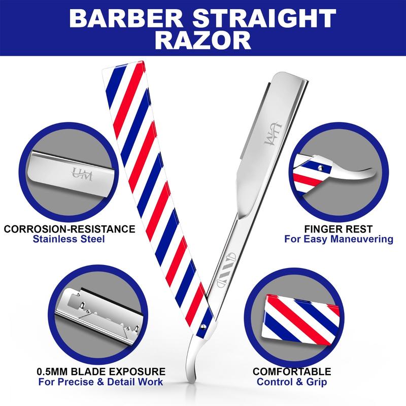 Straight Edge Razor with 10 double Edge Blades