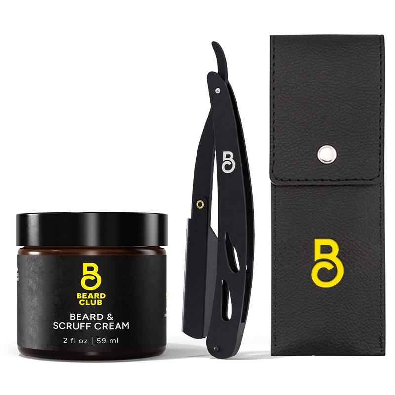 Beard Club Straight Razor Kit - Straight Edge Razor, Case + Beard Cream