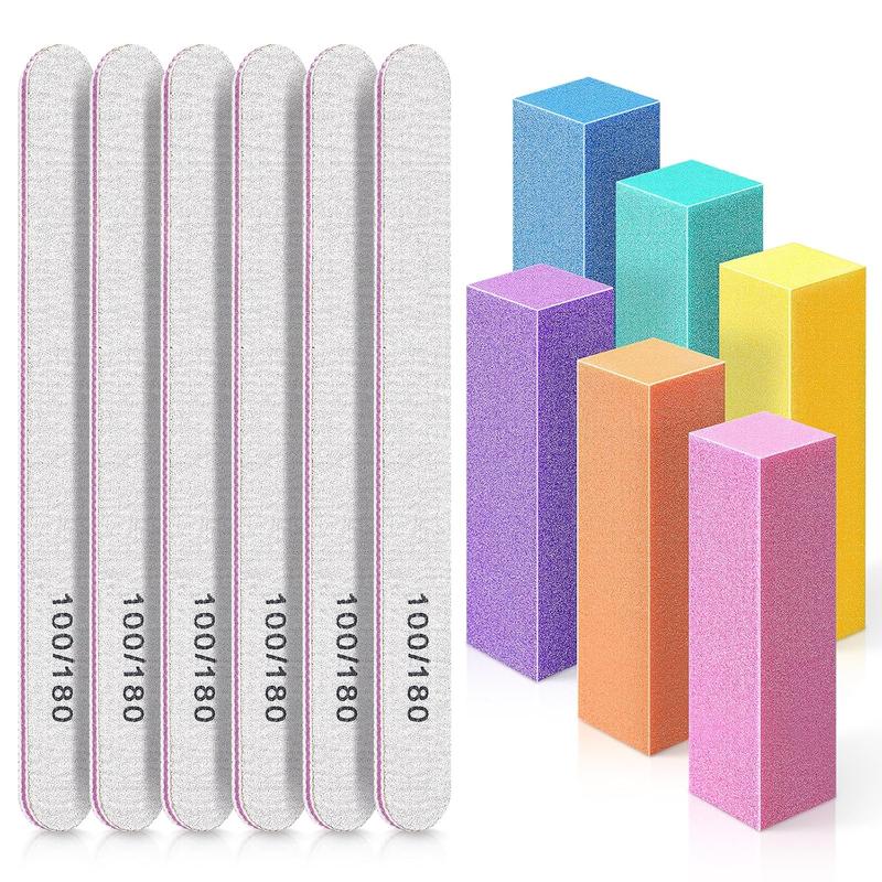 Nail Files and Buffer, Professional Manicure Tools Kit Rectangular Art Care Buffer Block Tools 100 180 Grit 12Pcs Pa(White)