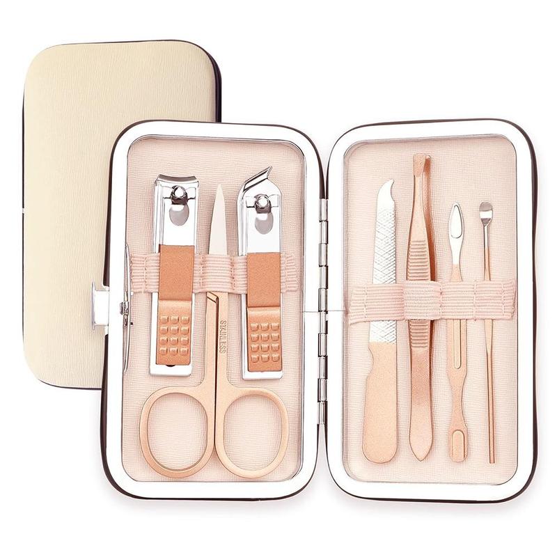 Flower Pattern Nail Clipper Set with Storage Case, 7 Counts box Portable Manicure & Pedicure Tool Kit, Professional Nail Care Tools for Home & Travel