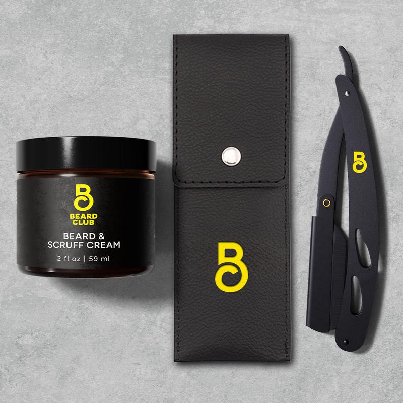 Beard Club Straight Razor Kit - Straight Edge Razor, Case + Beard Cream