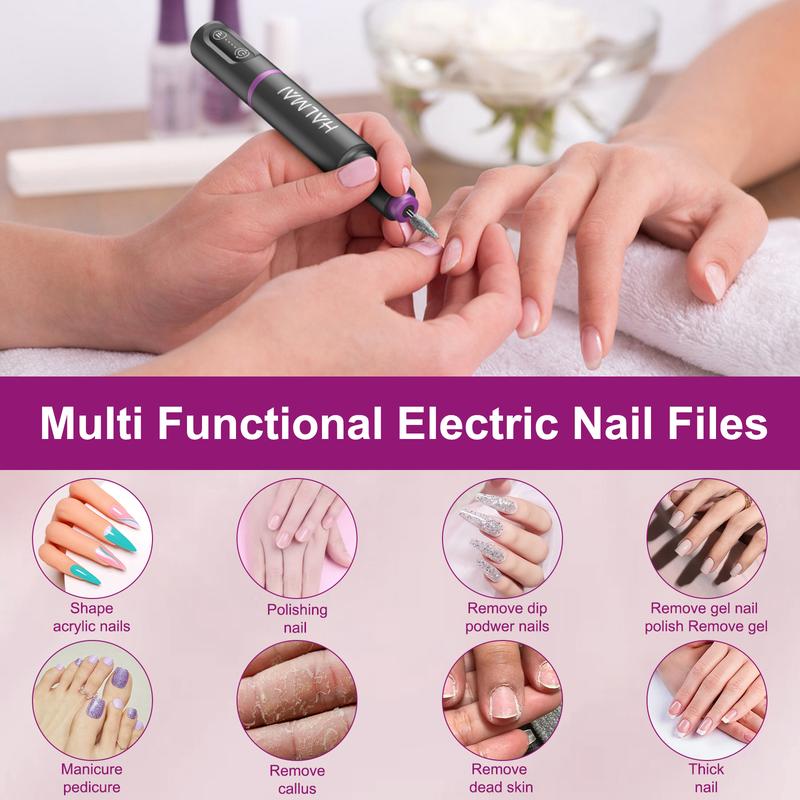 HALMAI Electric Nail Drill Machine - Cordless, Portable, Rechargeable Nail File Kit for Acrylic Gel, Professional Manicure & Pedicure Tool