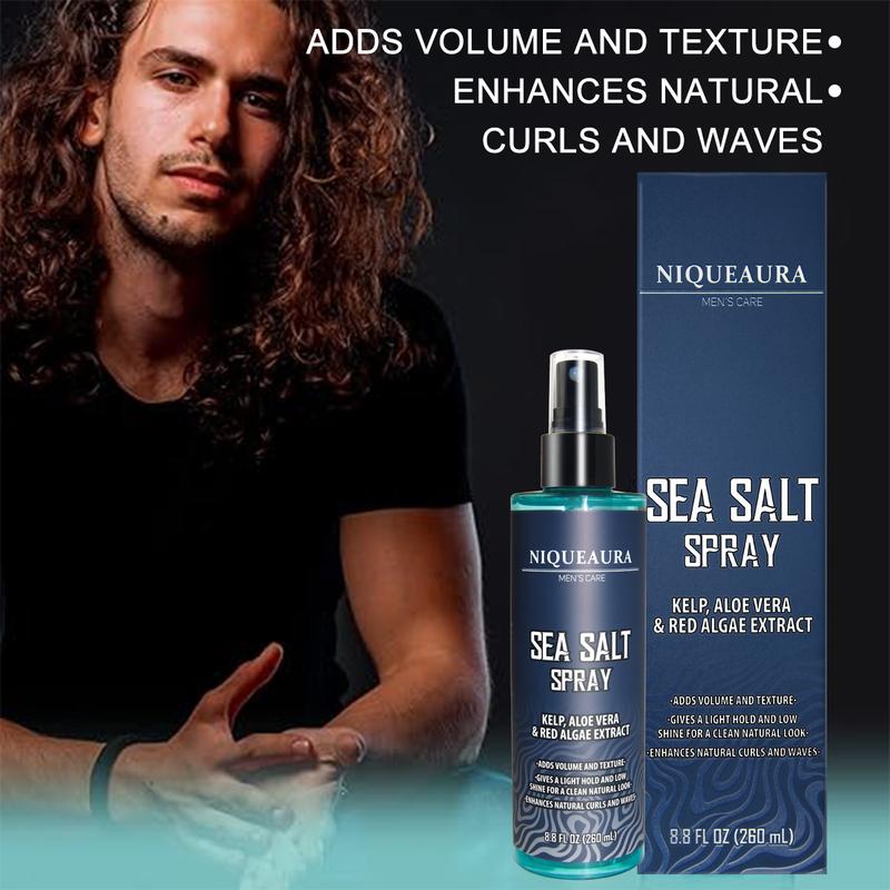 NiqueAura Sea Salt Spray for Hair Men - Texturizing with Kelp, Aloe Vera & Red Algae Extract Surf to Add Volume and Texture Beach Hair Care Comfort