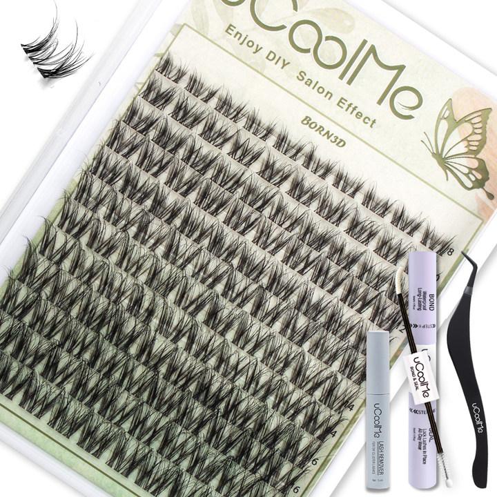 uCoolMe Born 3D New Arrival with Invisible Band Lash DIY Extension Kit | Natural Bottom Lash | Bond Seal and Remover | Upgrade Invisible Band | for Makeup Party Daily Life Eyelashes Cosmetic Lash Extensions Eyelash Extensions Thanksgiving gift