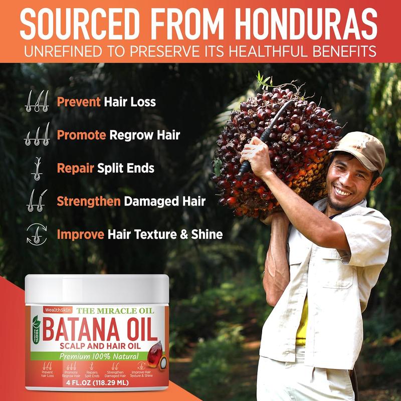 Batana Oil From Honduras Repairs Damaged Hair, Dr. Sebi Reduces Hair Loss, And Nourishes Scalp. 100% Pure, Ideal As Hair Mask Or Scalp Oil, 4oz