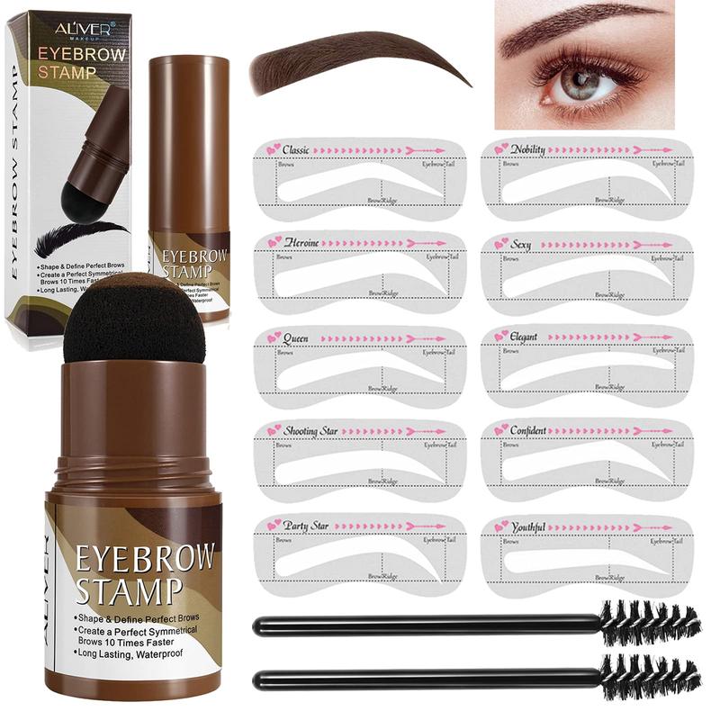 Aliver Eyebrow Stamp Stencil Kit, Eyebrow Stamp Kit with 10 Styles Reusable Eyebrow Stencils, 2 Eyebrow Pen Brushes Makeup Cosmetic