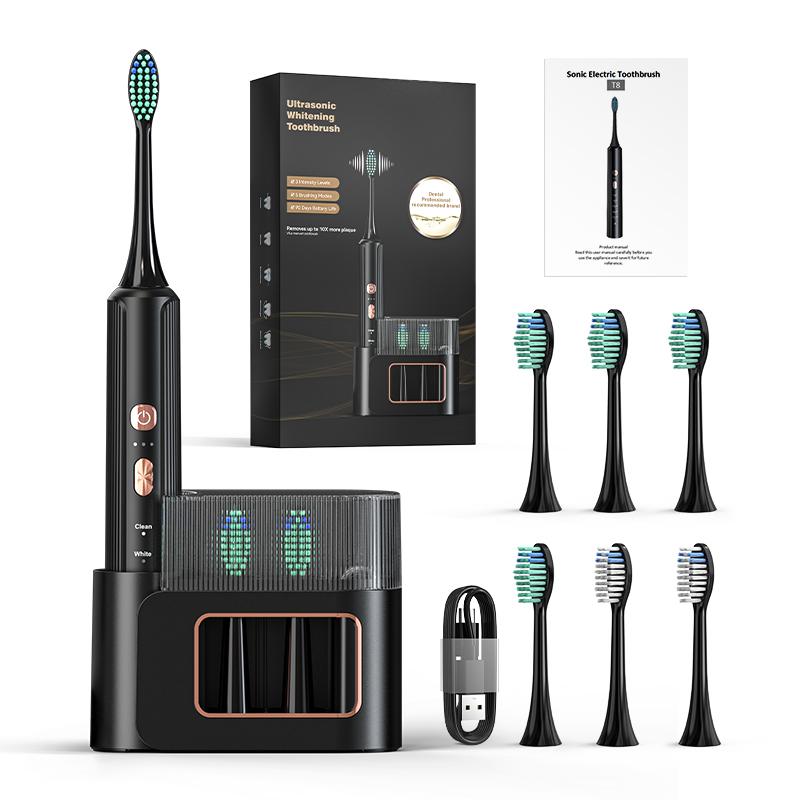 Ultrasonic Rotating Electric Toothbrush with 6 Brush Heads, Electric Vibrating Toothbrush Rechargeable Toothbrushes for Adults Travel