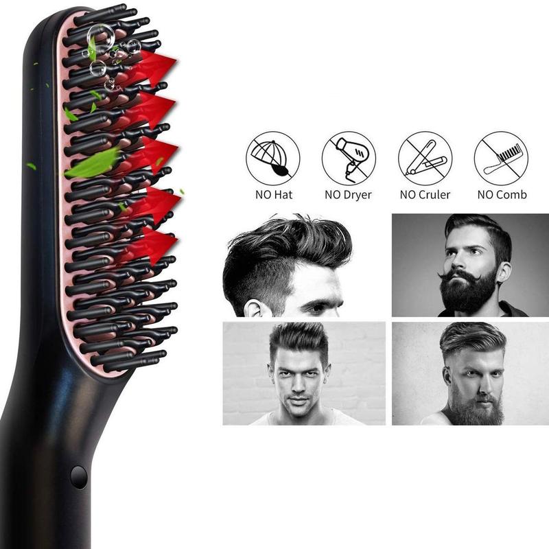 3 in 1 Hair Straightening Brush, 1 Count Anti-scald Heat Resistant Electric Beard Straightener Brush, Heated Hair Styling Machine, Hair Straightener