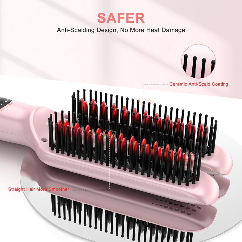 Nimmu Dual Hair Straightener Comb Styling Tool for Frizz-Free Hair Curler 5 Temp Comfort Hairwaver Smoothing Brush, 30s Fast Ceramic Heating 360 Swivel Cord Portable Straightening for Home, Travel, Salon Halloween Christmas Girlfriend Women Birthday Gifts