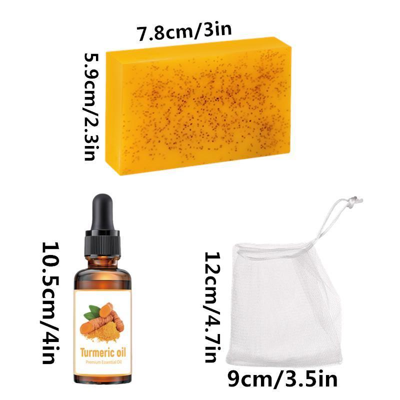 Turmeric Kojic Acid Soap & Essential Oil Set, 10pcs Soap & 2 Counts Oil & 3 Counts Foaming Net, Moisturizing Cleansing Daily Skin Care Sets for Women & Men